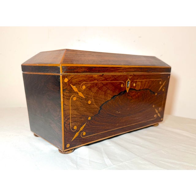 Antique 19th Century English Regency Inlaid Wood Sarcophagus-Form Tea Caddy Box For Sale - Image 9 of 17