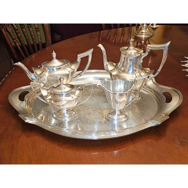 Metal 1910s Gorham 'Plymouth' Pattern Five Piece Silver Plate Tea Service - Set of 5 For Sale - Image 7 of 16