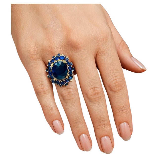 Bochic "Orient" Vintage Blue Sapphire & Diamond Cluster Ring Set 18K & Siver For Sale - Image 17 of 18