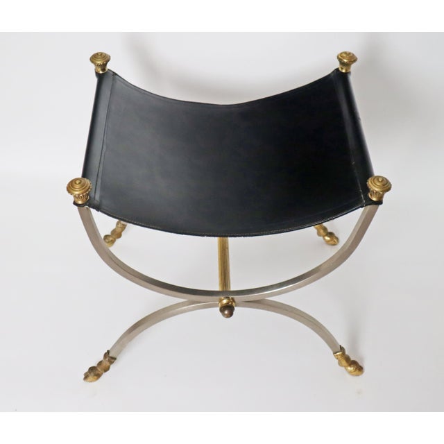 Neoclassical Rivival French Bench with Lether Seat attributed to Maison Jansen For Sale - Image 7 of 14