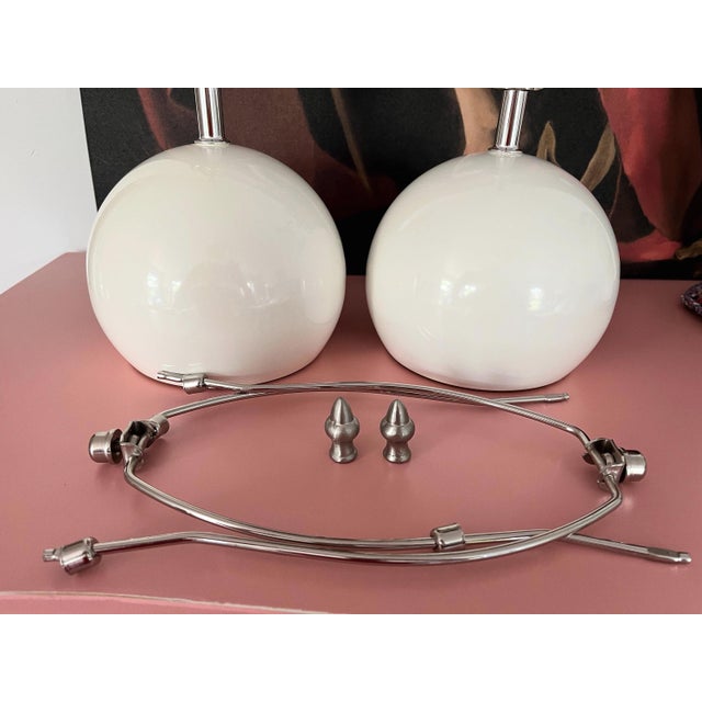 1960s Lightolier White Ball Lamps & Shades - a Pair For Sale - Image 16 of 17