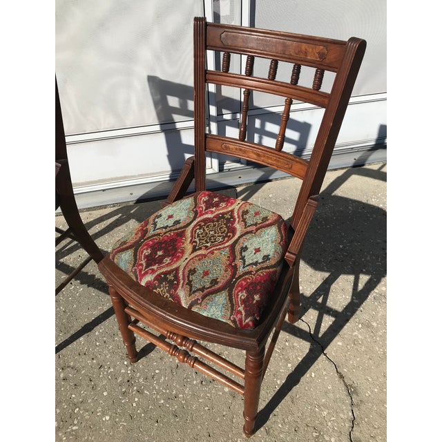 Wood Late 19th Century Pair of Vintage Victorian Wooden Chairs For Sale - Image 7 of 12