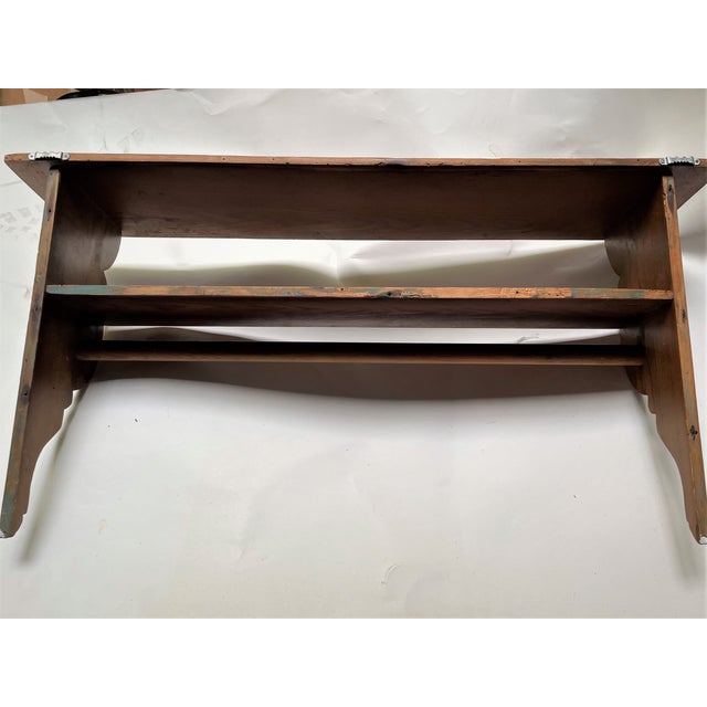 Late 20th Century Country Primitive Cabin Pine 2 Tier Wall Shelf W/ Shaped Sides & Coat Rack Rod For Sale - Image 14 of 14