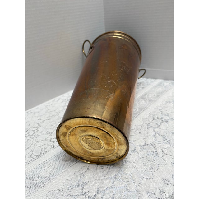 Vintage Solid Brass Umbrella Vessel or Waste Basket For Sale - Image 4 of 7