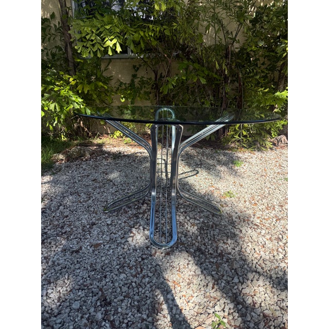 Vintage 1970s Glass & Chrome Dining Set With Hunter Green Cantilever Chairs For Sale - Image 16 of 16