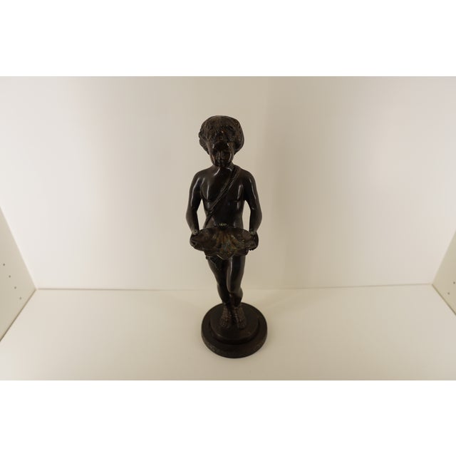 1990s Vintage Classical Figurative Statue Holding Seashell on Round Base For Sale - Image 5 of 18