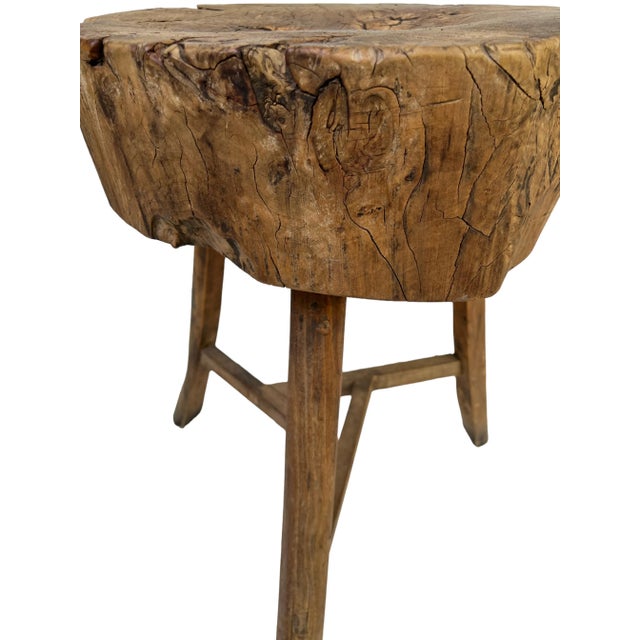 Rustic 19th Century Antique French Butcher Walnut Chopping Block, Side Table For Sale - Image 10 of 12