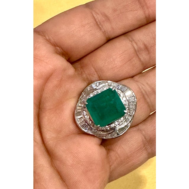 Natural 8 Carat Emerald Cut Zambian Emerald & Diamond Ring in Platinum, Estate For Sale - Image 18 of 18