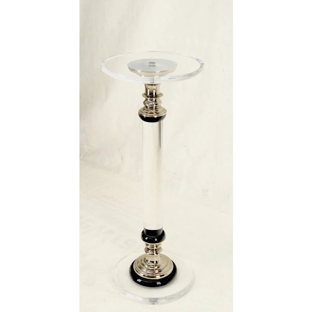 White Mid Century Modern Haziza Clear Lucite Round Pedestal Side Table Stand For Sale - Image 8 of 13