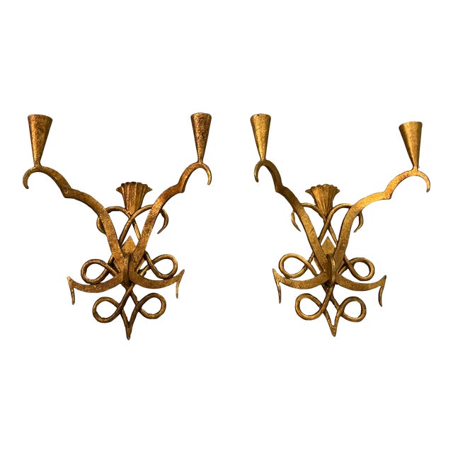 Vintage Art Deco Wrought Iron Wall Sconces, a Pair For Sale