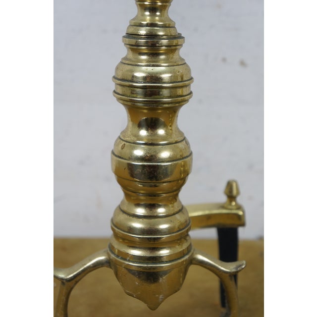 Metal Antique Georgian Colonial Revival Brass Beehive Fire Dog Andirons - a Pair For Sale - Image 7 of 14