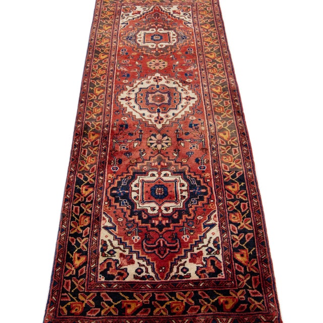 Persian 1960s Vintage Persian Heriz Red Handmade Medallion Wool Runner For Sale - Image 3 of 7