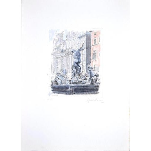 Navona Square is an original etching realized in the 1960s by Giuseppe Malandrino. Original hand-colored etching. Hand-...