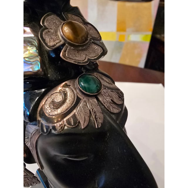 Vintage Exotic Silver Mounted Bust Sculpture Jeweled For Sale - Image 4 of 9