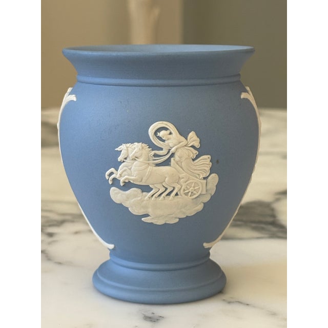 Vintage English Wedgwood Blue Jasperware Neoclassical Vase For Sale - Image 12 of 17