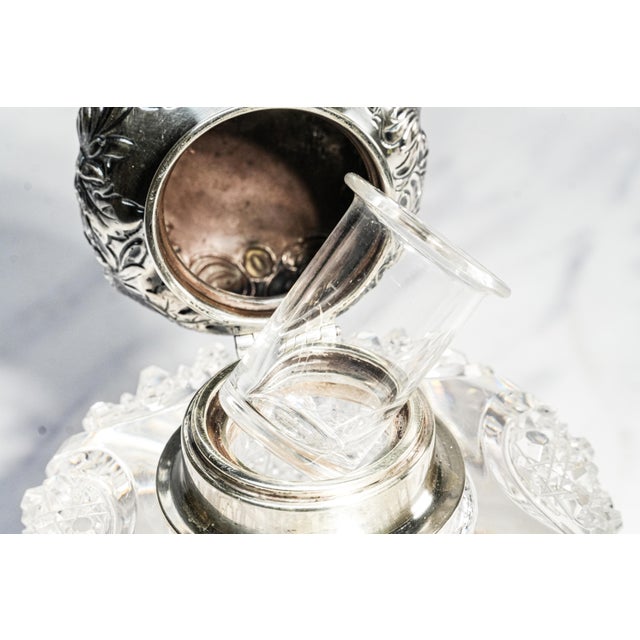 Metal Magnificent Large Paperweight Style Cut Crystal Antique Victorian Sterling Silver Desk Inkwell Home Decor For Sale - Image 7 of 18