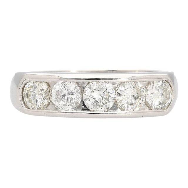 1.03 Carat Round-Cut Diamond in Platinum 900 Channel Setting Half-Eternity Ring Size 7.25 For Sale
