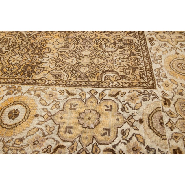 Textile Allover Persian Malayer Wool Rug From the 1920s in Orange and Beige For Sale - Image 7 of 9