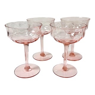 Mid 20th Century Art Deco Hollywood Regency Boho Chic Pink Crystal Champagne Coupes - Set of 4 For Sale
