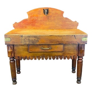 French Butcher’s Block Table With Bull’s Head Mount -Kitchen Island or Sideboard For Sale