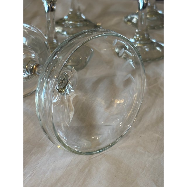 1960s Vintage 1960s Etched Glass Champagne Coupes Set of 6 For Sale - Image 5 of 6