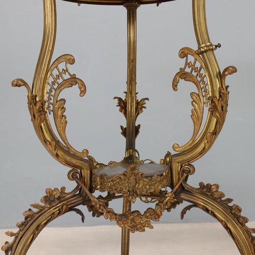 Antique Floor Lamp with Coffee Table in Bronze and Marble, Italy, 20th Century For Sale - Image 10 of 13