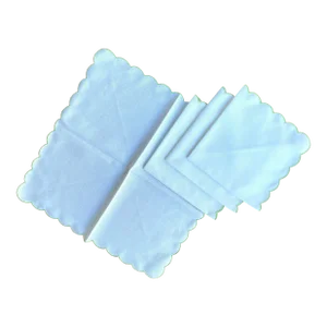 White Linen Scalloped Linen Cloth Napkins With Vivid Green Trim - Set of 4