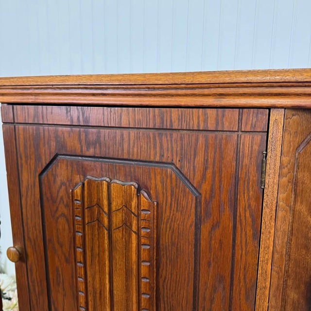 Antique 1920s Jacobean Art Deco Oak Cabinet For Sale In Salt Lake City - Image 6 of 10