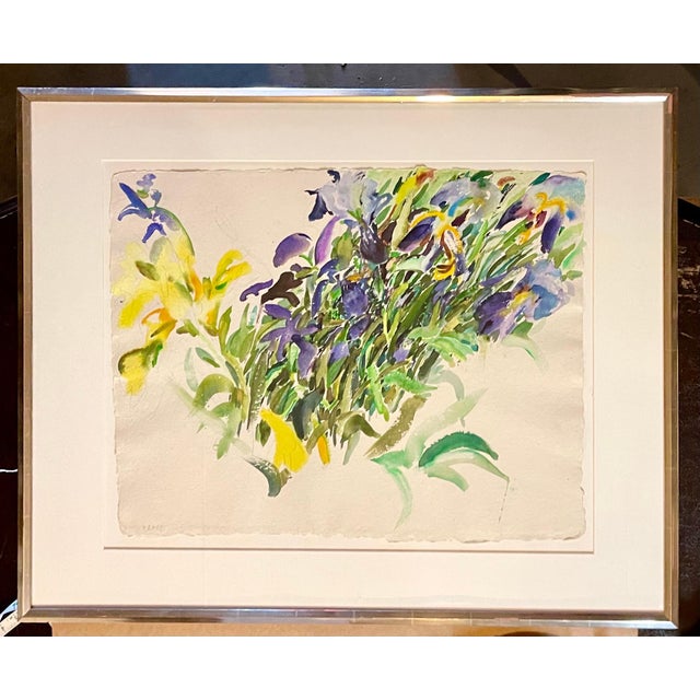 Bernard Chaet, Large American Modernist Watercolor Painting Irises Bernard Chaet Expressionist, c.1970s For Sale In Miami - Image 6 of 6