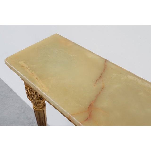 Louis XVI Style Gilt Wall Console with Onyx Marble Top, Italy, 1950s For Sale - Image 4 of 12