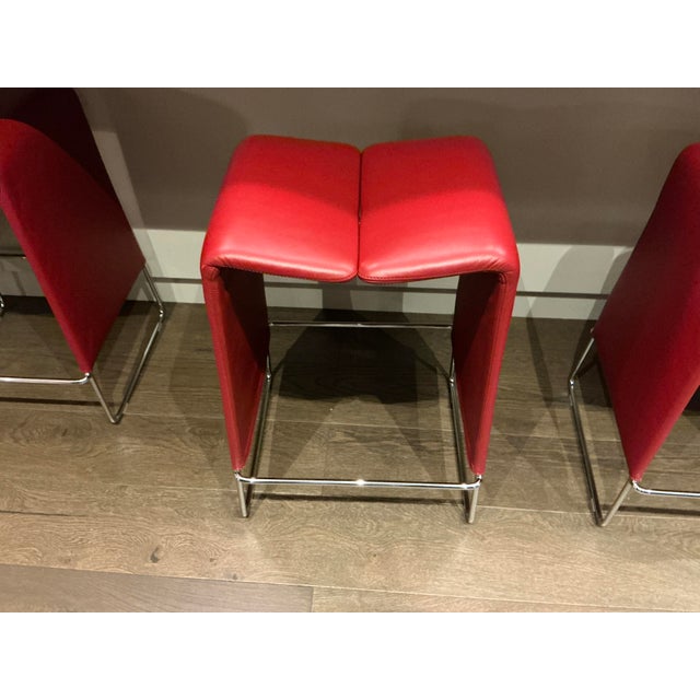 B&B Italia Red Leather Barstools Attributed to B&b Italia For Sale - Image 4 of 5