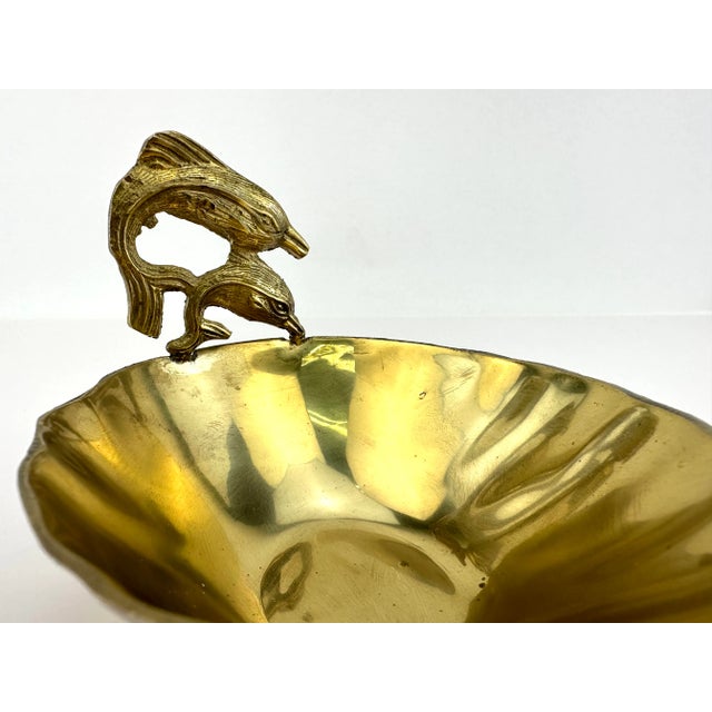 Vintage 1960's Mid-Century Swimming Dolphins Brass Trinket Dish For Sale - Image 4 of 8
