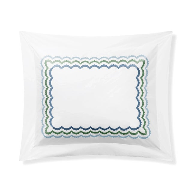 Hamburg House Celerie Kemble + Hamburg House Whimsical Blue & Green Scallop Cal. King Duvet Set - 3 Pieces For Sale - Image 4 of 5