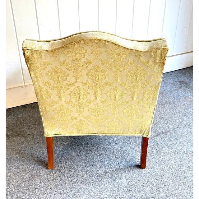 1950s Yellow Silk Damask Slipper Chair For Sale - Image 6 of 6