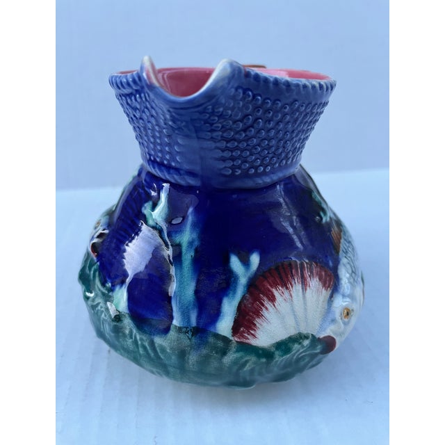 English Small Antique Majolica Fish Pitcher For Sale - Image 3 of 9
