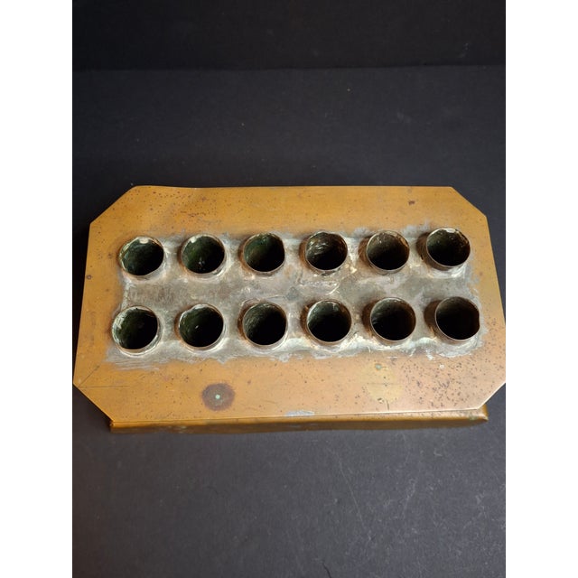 Ultra Rare Antique 18th C Heavy Brass 12 Tube Candle Mold Primitive Corks 5x10 For Sale - Image 9 of 16