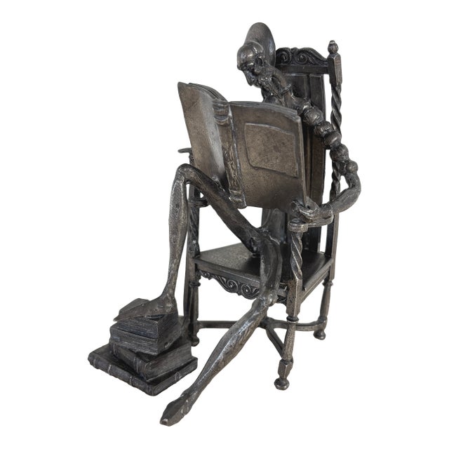 Vintage Cast Pewter Etain Don Quixote Reading Sculpture Michel Laude / Lande For Sale
