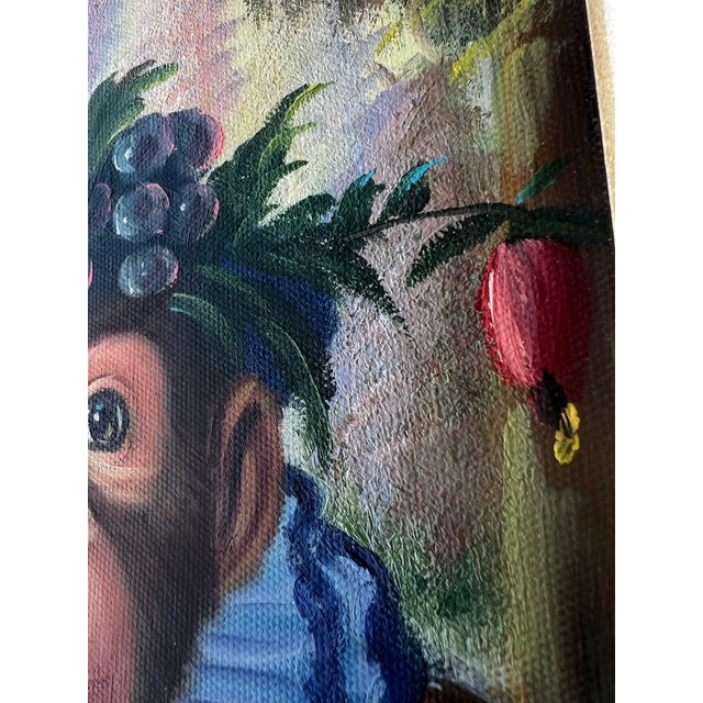 Portraiture Vintage Original Oil Painting of Monkey on Canvas Styled After Donald Roller Wilson For Sale - Image 3 of 6