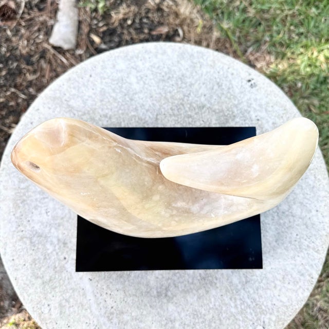 Tan Vintage Modernist Hand Carved Marble Fish Sculpture or Black Laminate Base For Sale - Image 8 of 9