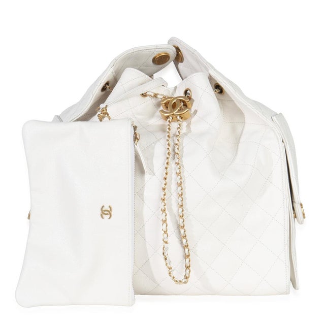 White Quilted Caviar Large Chanel 25 Hobo Handbag For Sale - Image 9 of 9