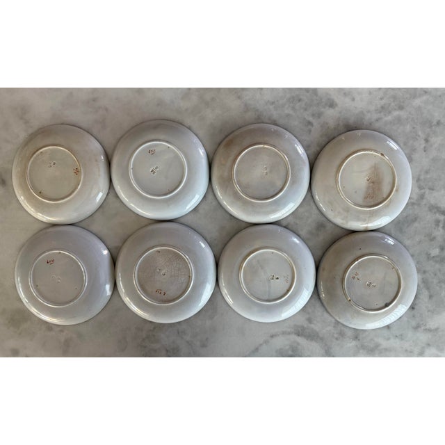 Ceramic Antique Tea House Pattern Small Polychrome Plates - Set of 8 For Sale - Image 7 of 10