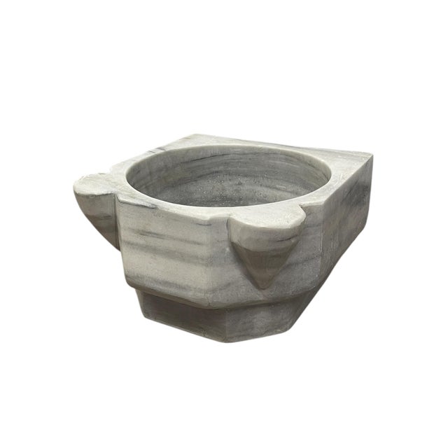 This vintage marble sink basin features a rustic, hand-carved design with a hexagonal exterior accented by subtly rounded...