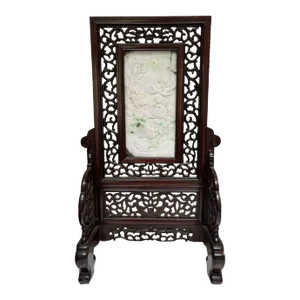 Mid 20th Century Jade and Wood Carving Stand Representing Summer