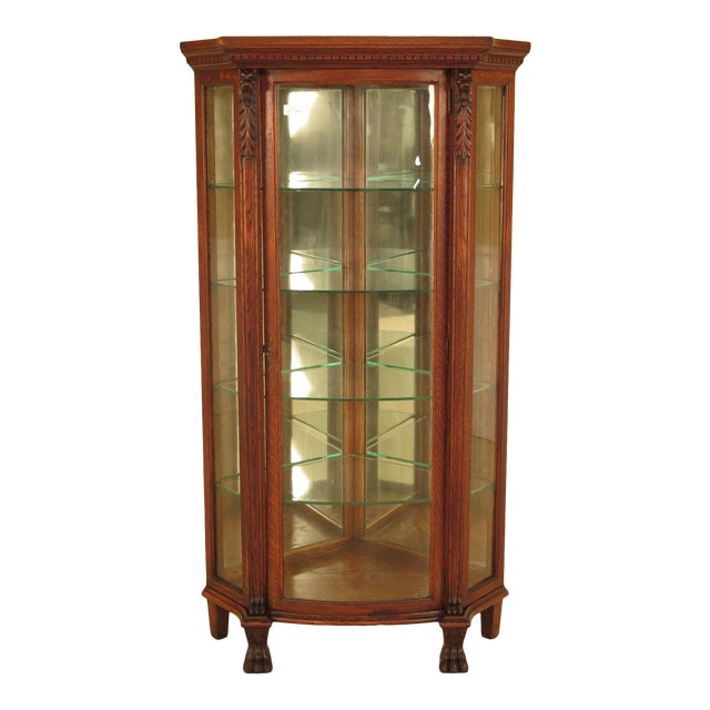 Antique corner hot sale cabinet curved glass