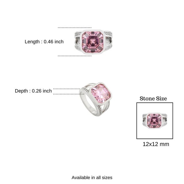 Stunning Pink Zirconia Asscher Cut Solitaire Ring in Ottoman Design for Unisex- Size 8 For Sale - Image 9 of 11
