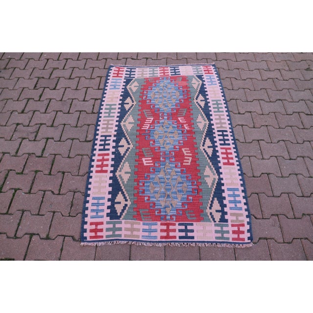 1970s Geometric Design Kilim Rug With Natural Dyes For Sale - Image 10 of 10