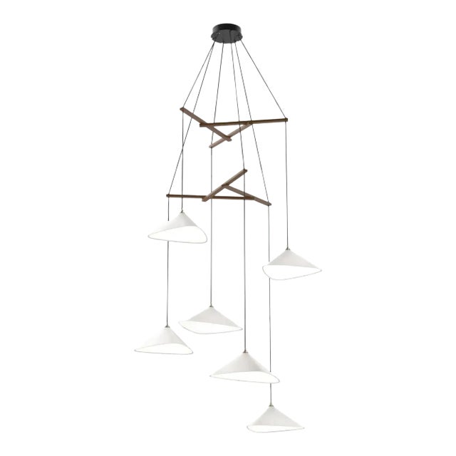 Daniel Becker 'Emily Vertikal 6' Chandelier in Matte White/Oak for Moss Objects For Sale