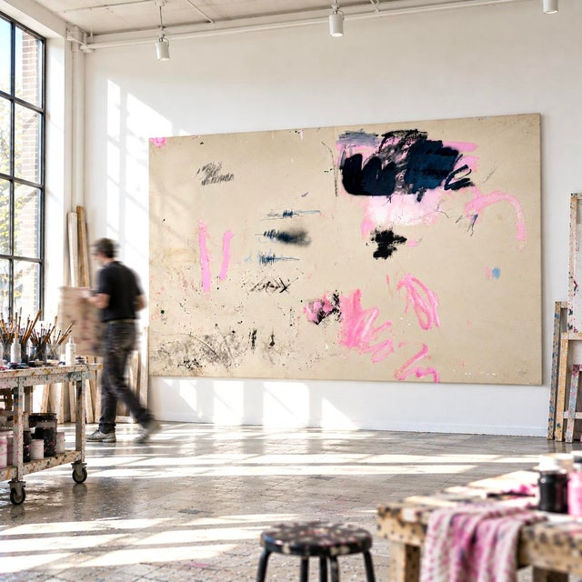 2020s Contemporary Abstract Acrylics, Oil, Spray Paint on Vintage Linen "All the Rooms We Left Unfinished" by Manuela Karin Knaut For Sale - Image 5 of 11