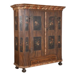 Early 19th Century Original Painted Break-Down Armoire With Flowers, Austria For Sale