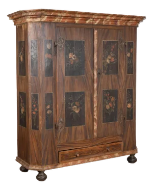 Early 19th Century Original Painted Break-Down Armoire With Flowers, Austria